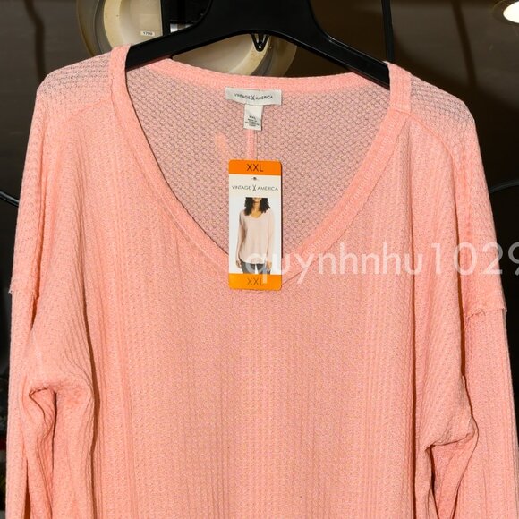 Vintage Women Thermal V neck Knit - Picture 3 of 6